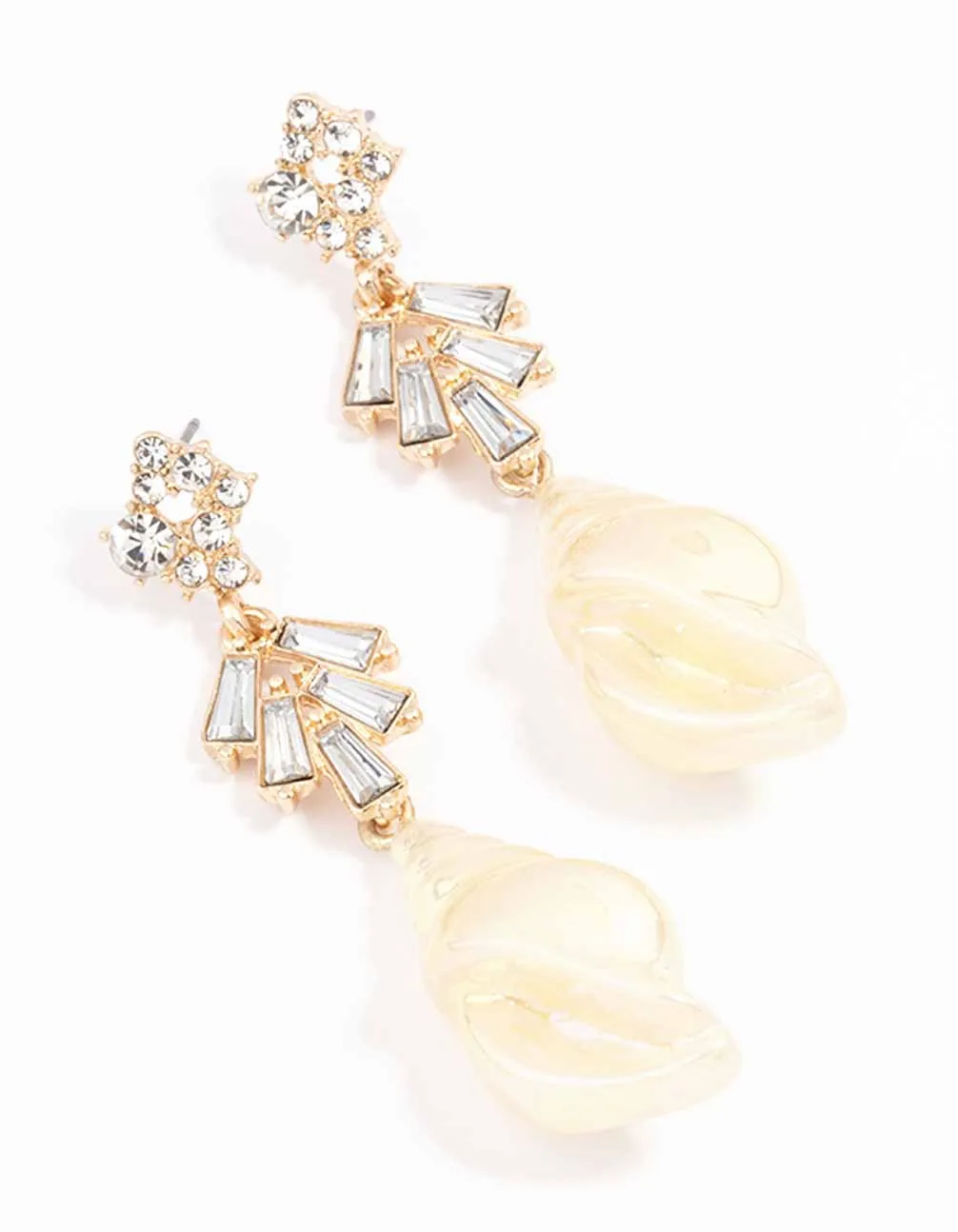 Gold Antique Diamante Shell Drop Earrings