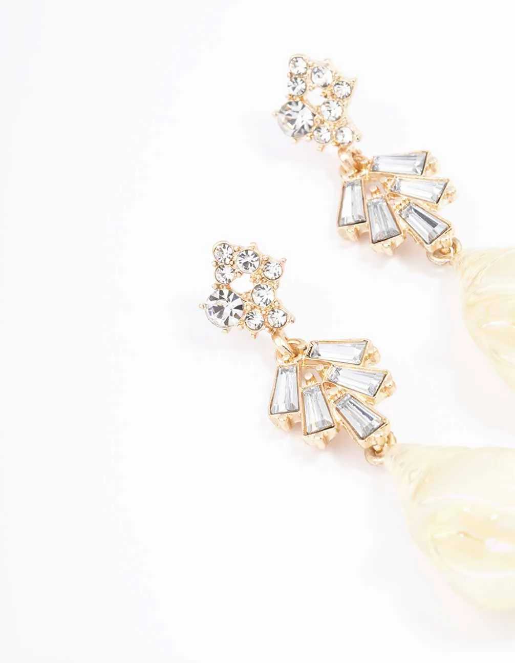 Gold Antique Diamante Shell Drop Earrings