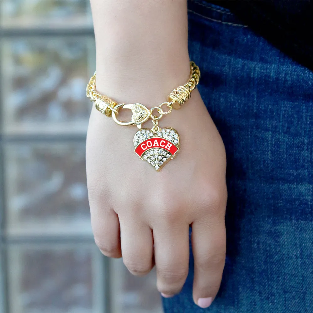 Gold Coach - Red and White Pave Heart Charm Braided Bracelet