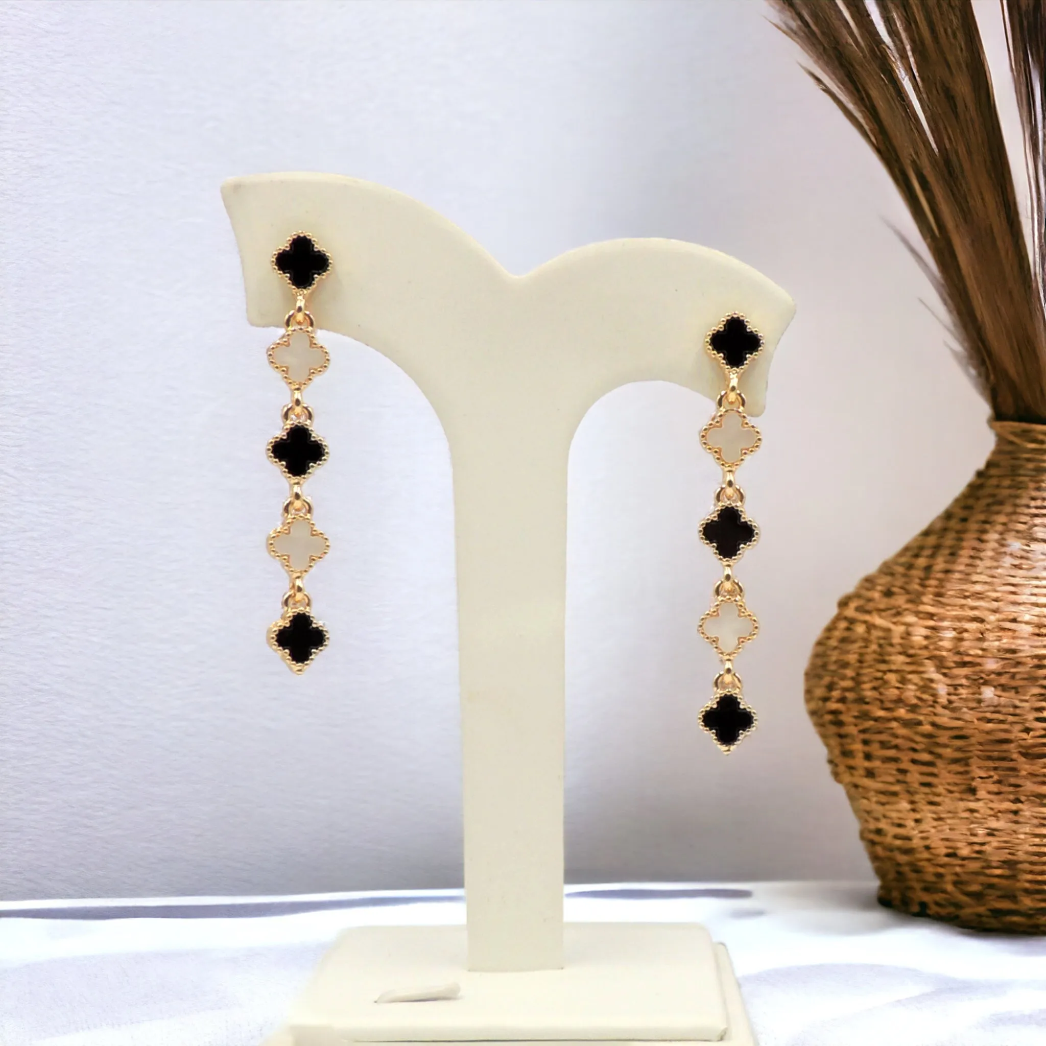 Gold Mini Mother of Pearl Clover Earrings