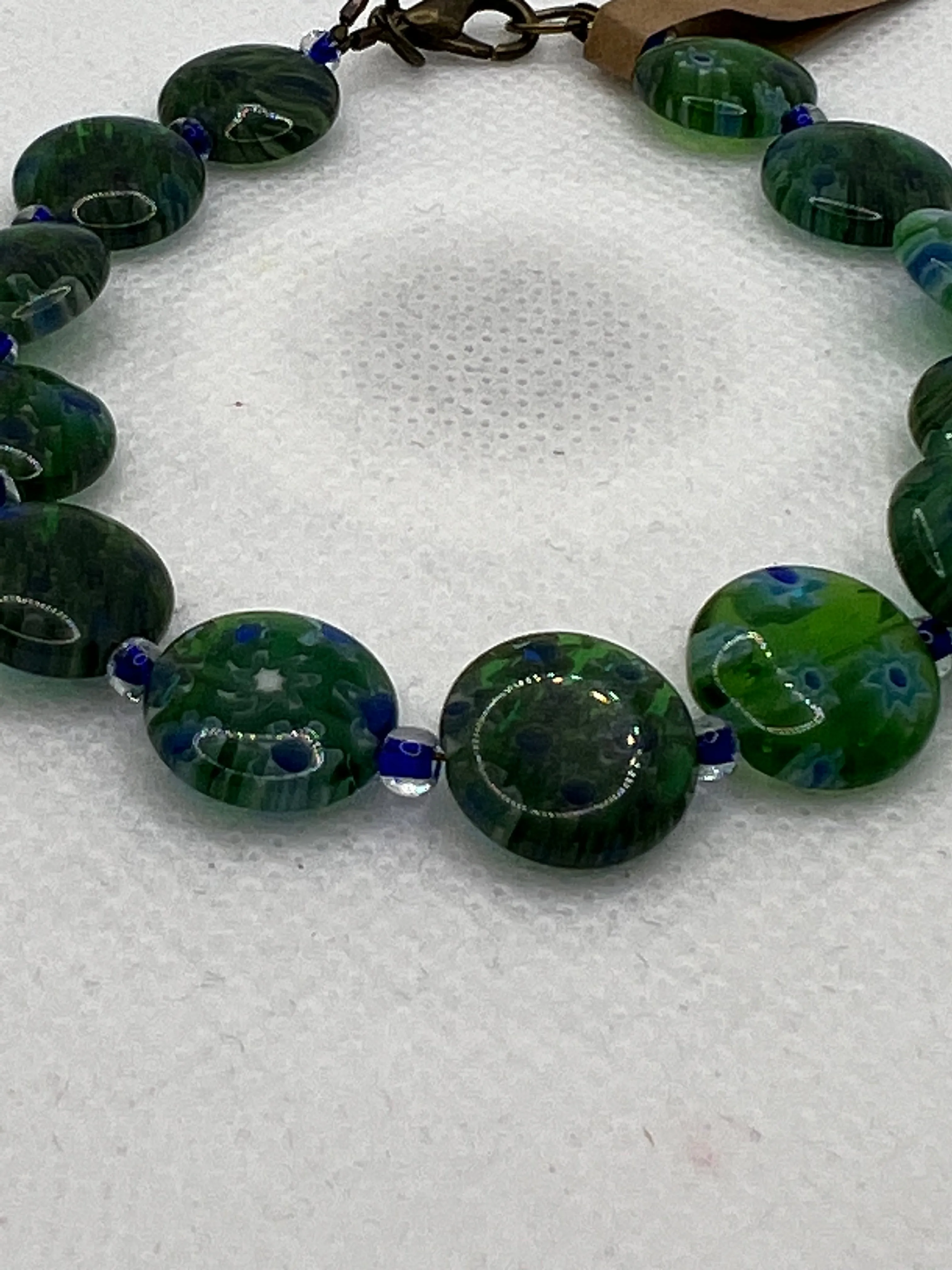 Green and Blue Flat Glass Beads Bracelet