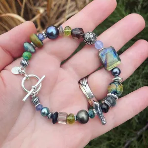 Green and Gray Multi Beaded Bracelet