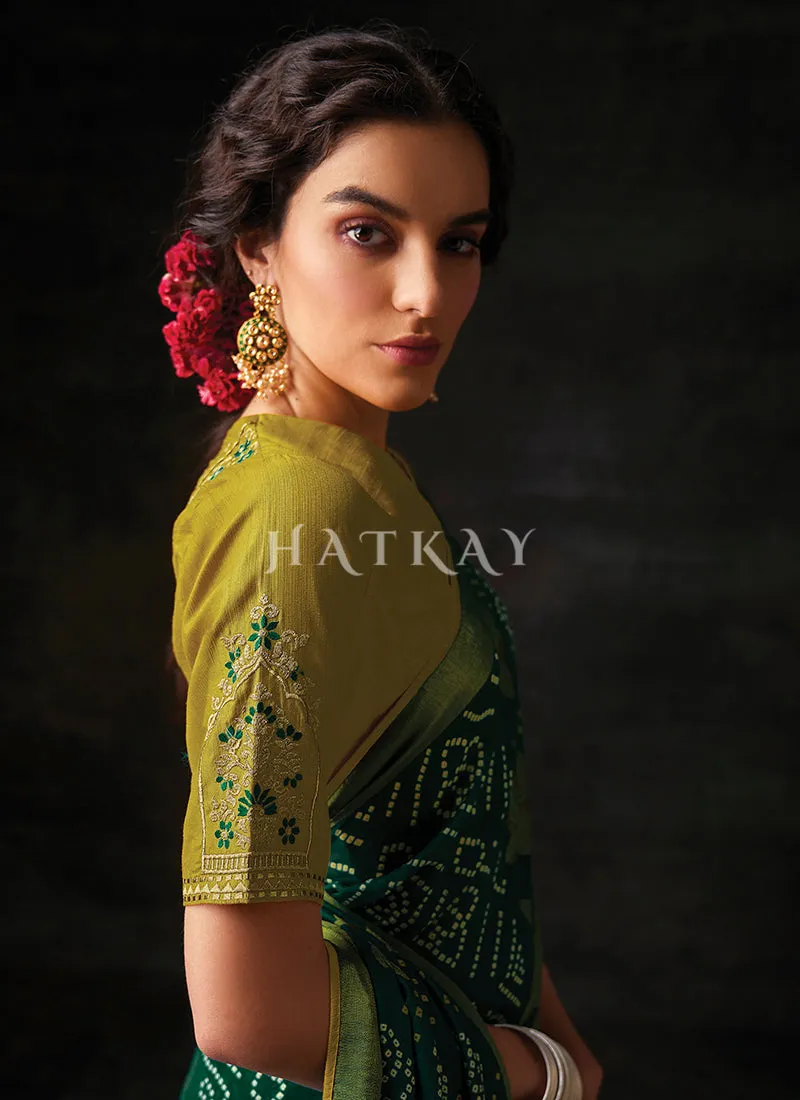 Green And Olive Embroidered Festive Saree