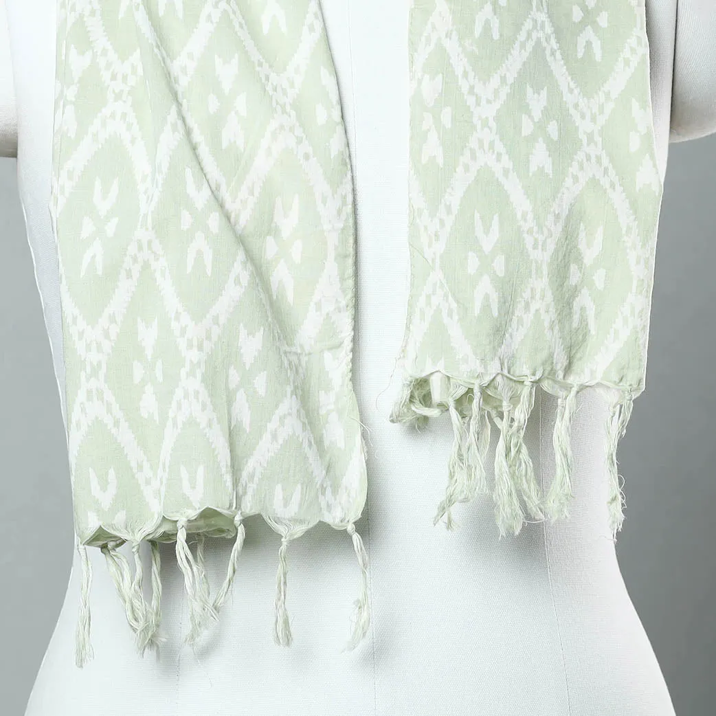 Green - Sanganeri Block Printed Cotton Stole with Tassels 08