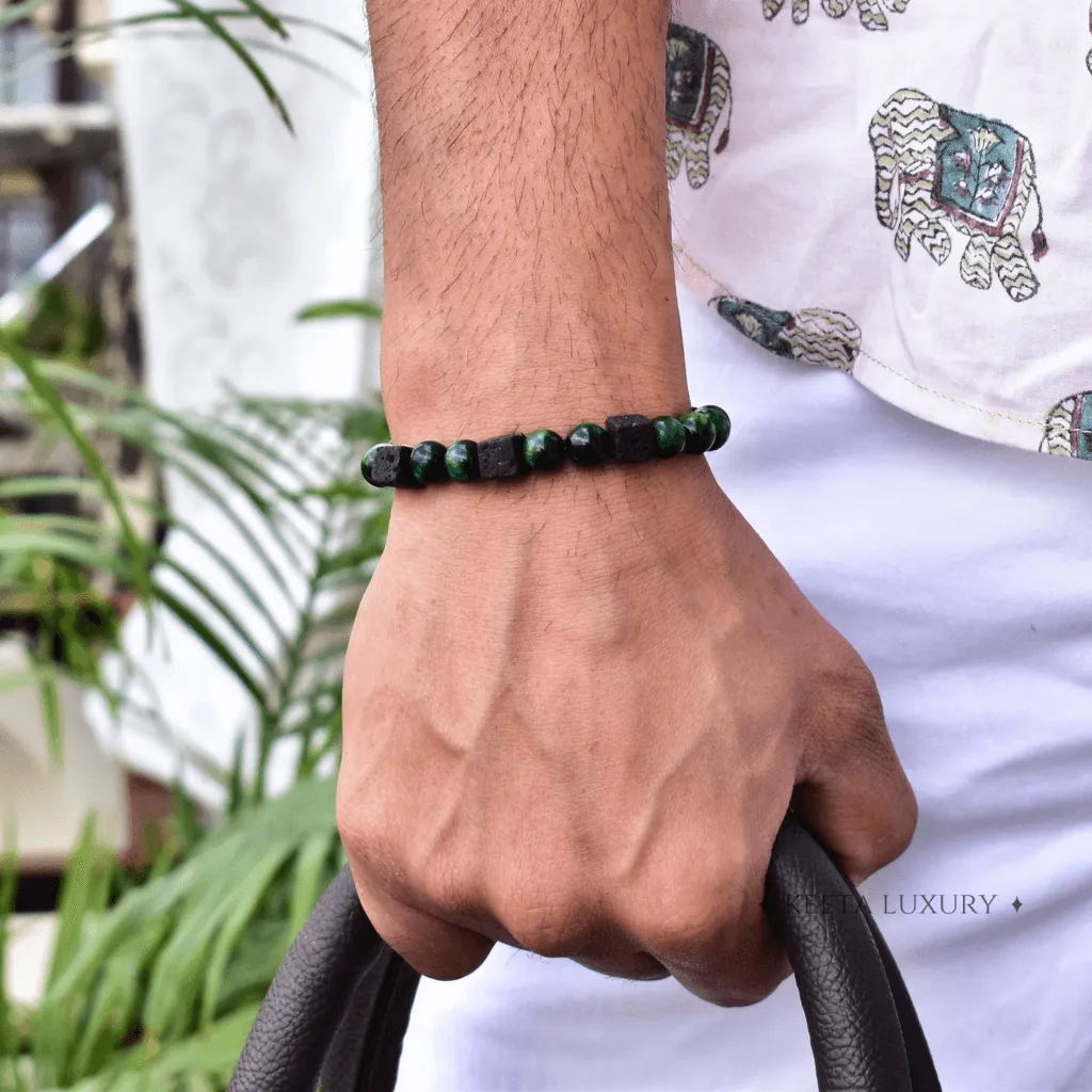 Green Treasure - Tiger Eye and Lava Bracelet