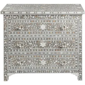 Grey Mother Of Pearl Inlay 3 Drawer Chest Floral