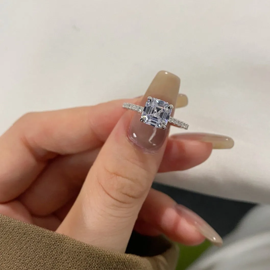 Hidden Halo 2 Carat Asscher Cut Solitaire Engagement Ring