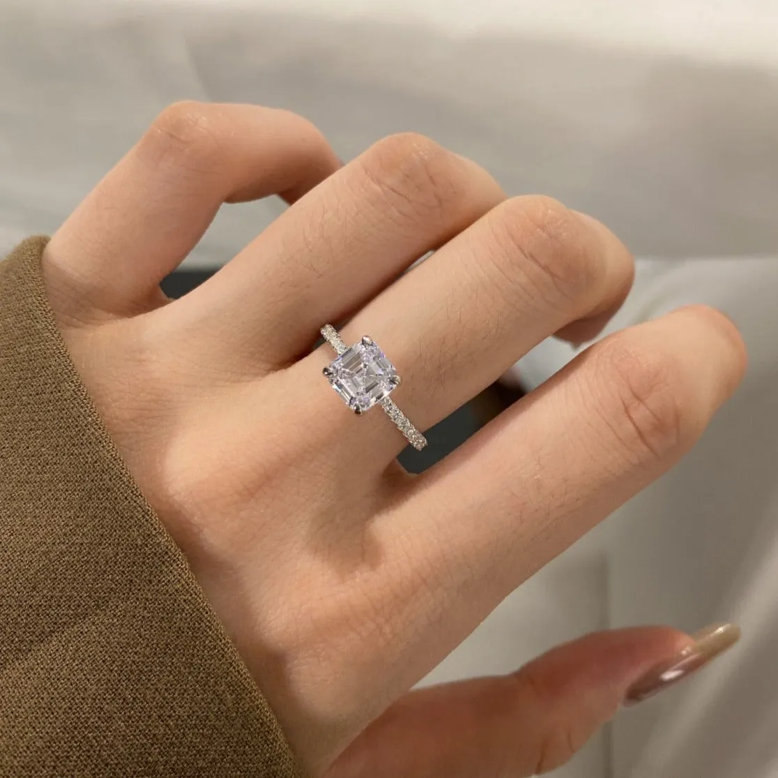 Hidden Halo 2 Carat Asscher Cut Solitaire Engagement Ring