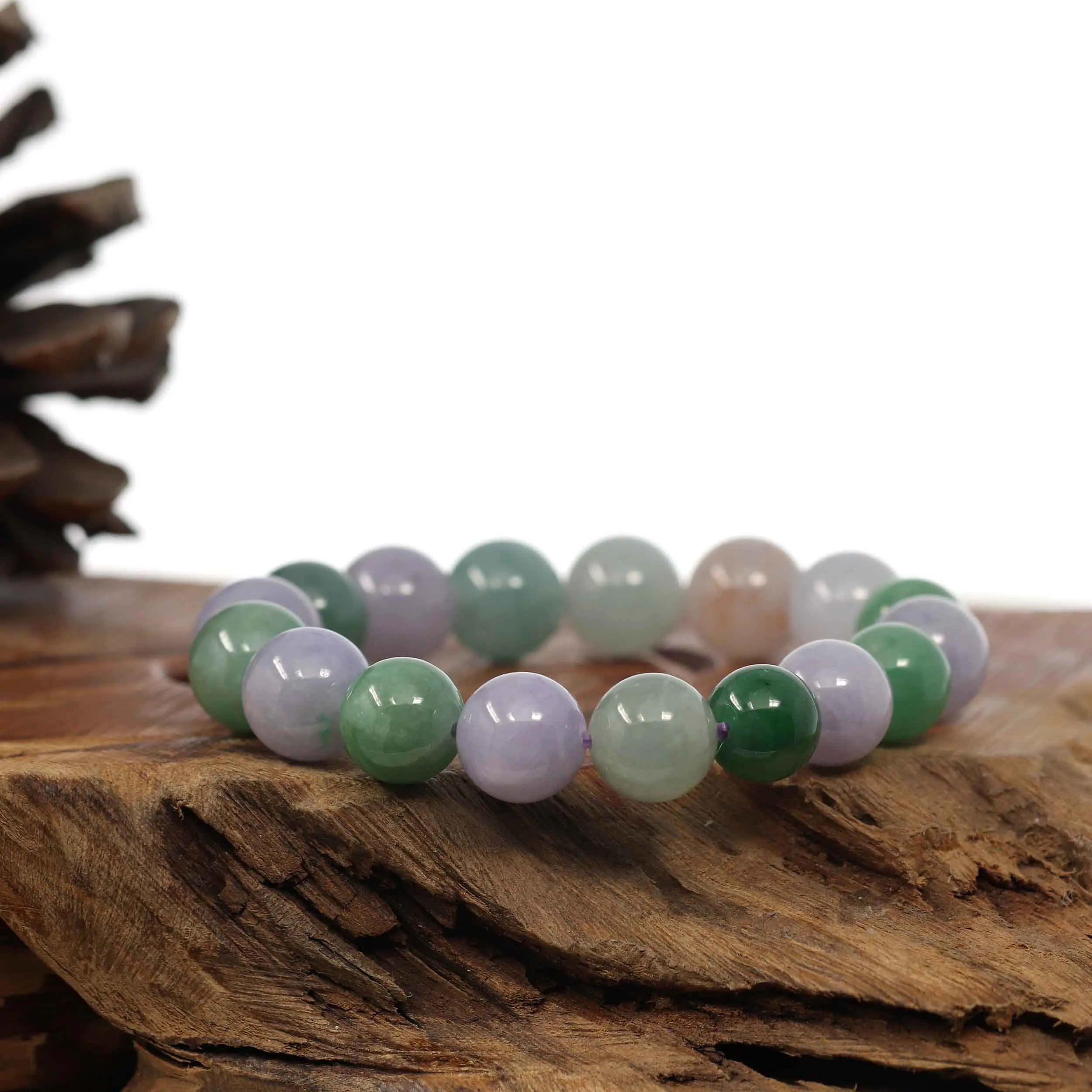 High end Genuine Jadeite Jade Round Multiple Colors Beads Bracelet (12 mm)