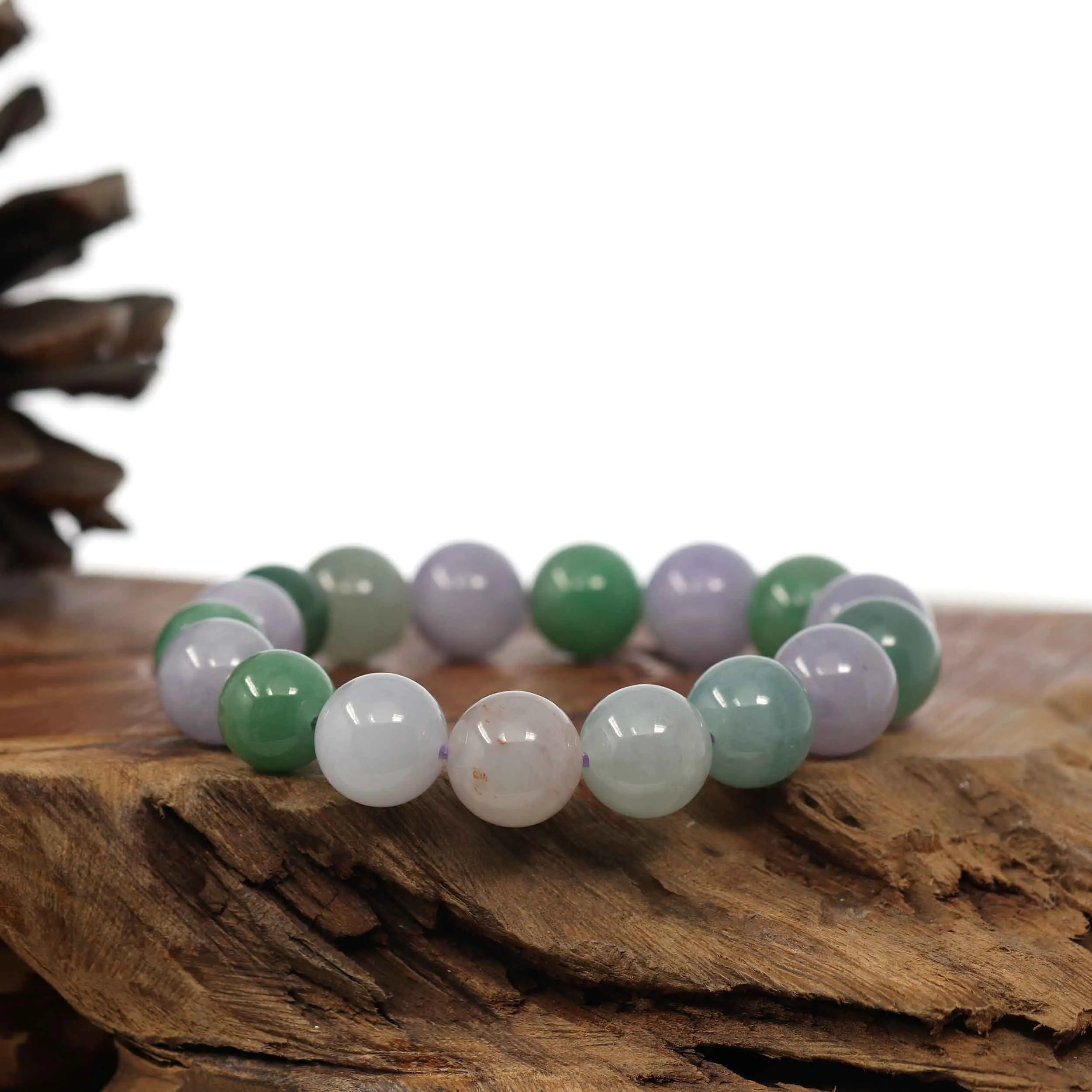 High end Genuine Jadeite Jade Round Multiple Colors Beads Bracelet (12 mm)