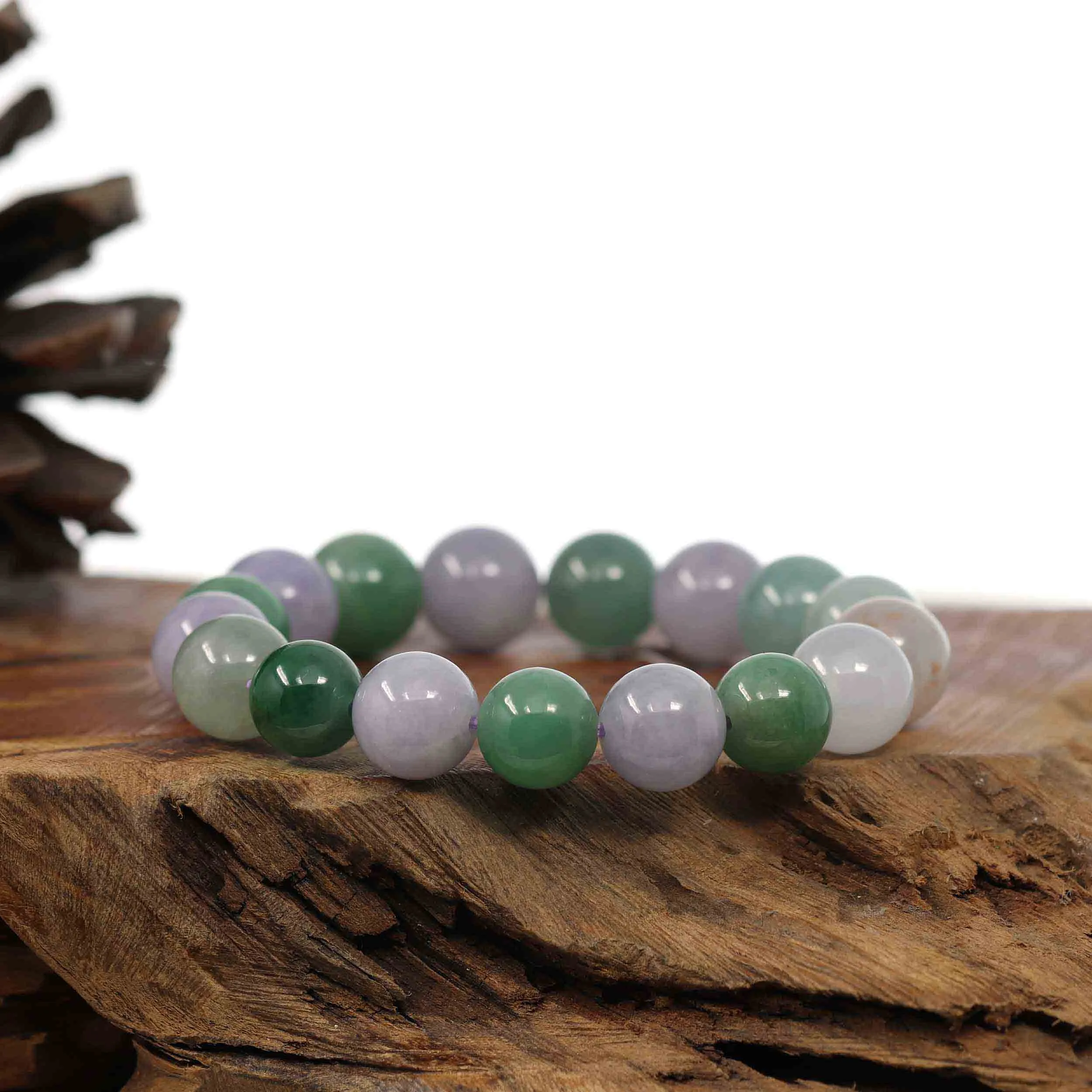 High end Genuine Jadeite Jade Round Multiple Colors Beads Bracelet (12 mm)