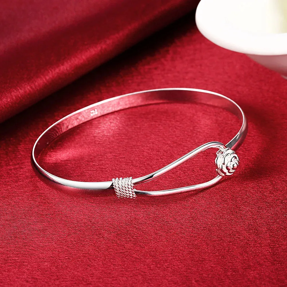 Hot new 925 Sterling Silver Bracelets for Women fine elegant flower bangle adjustable Jewelry Fashion Party Gifts Girl student