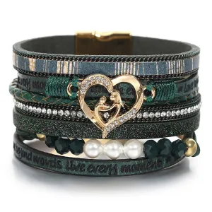 'Inspired Heart' Rhinestones and Beads Bracelet - green