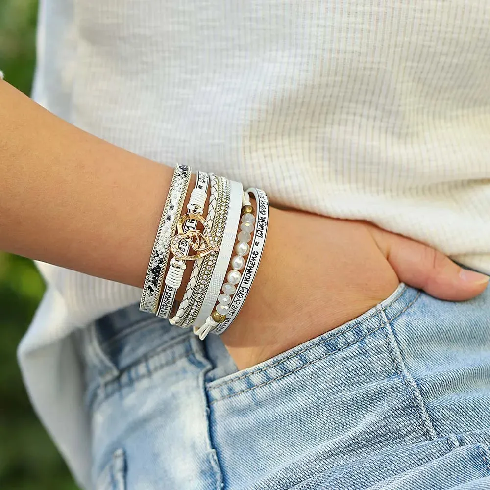 'Inspired Heart' Rhinestones and Beads Bracelet - white