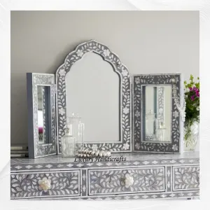 Isabelle MOP Inlay Floral Triple Mirror Grey