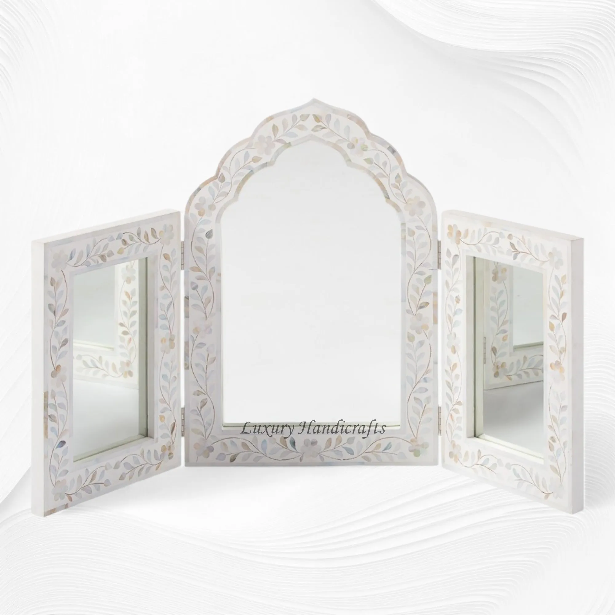 Isabelle MOP Inlay Floral Triple Mirror White