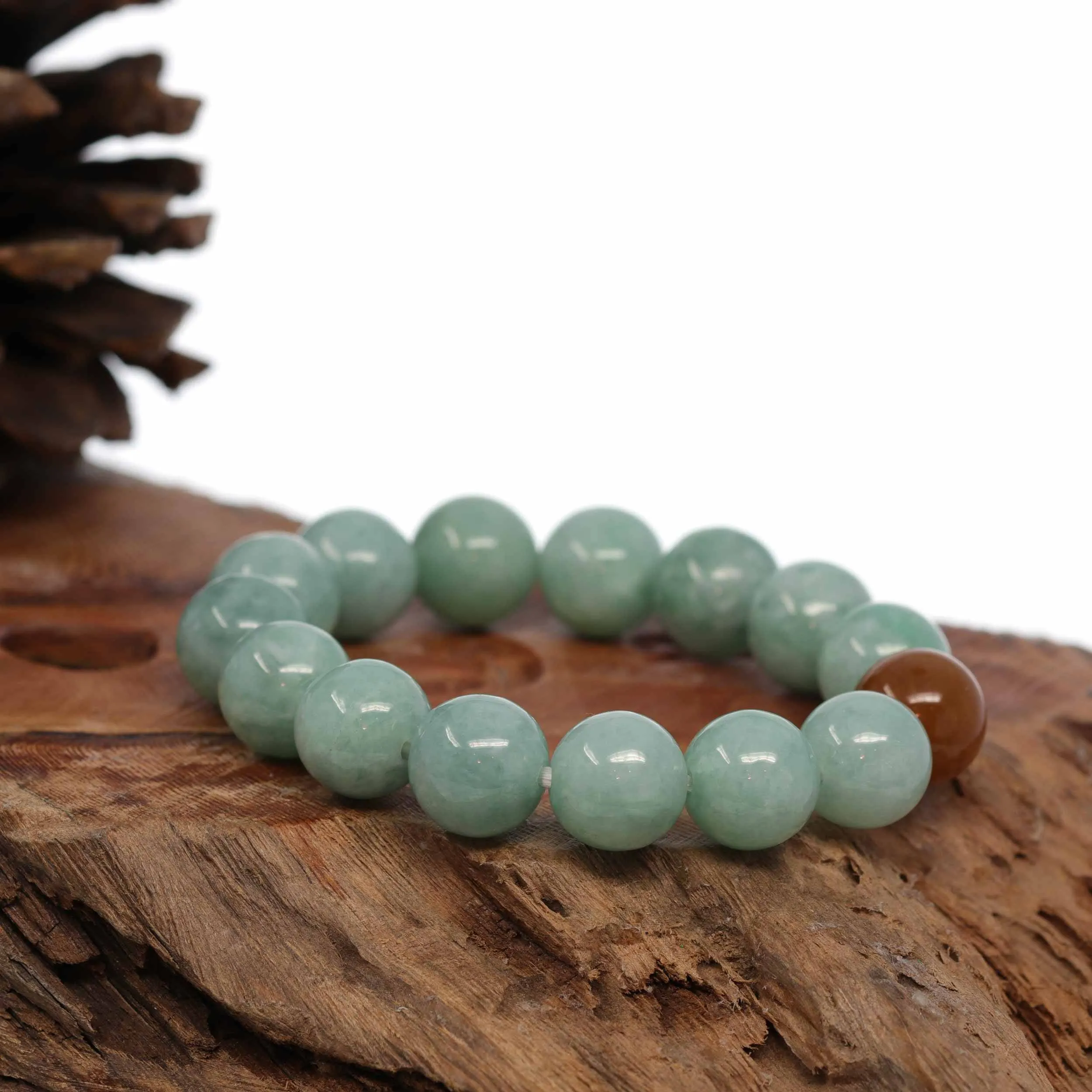 Jadeite Jade 13mm Round Green Beads Bracelet ( 13 mm )