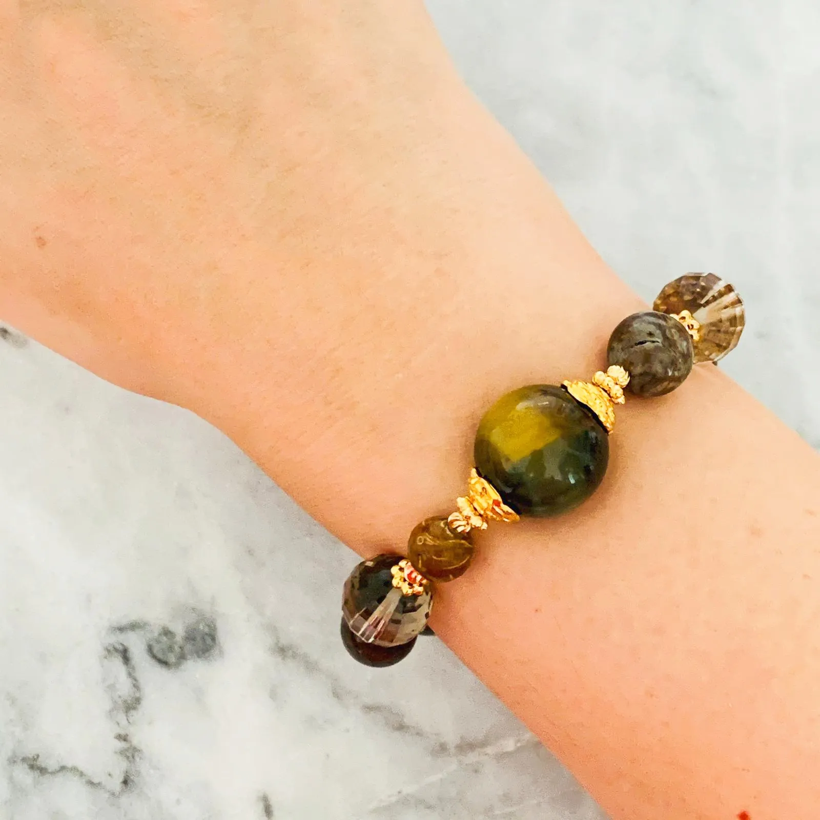 Jasper, Smoky Quartz & Tigereye Bracelet