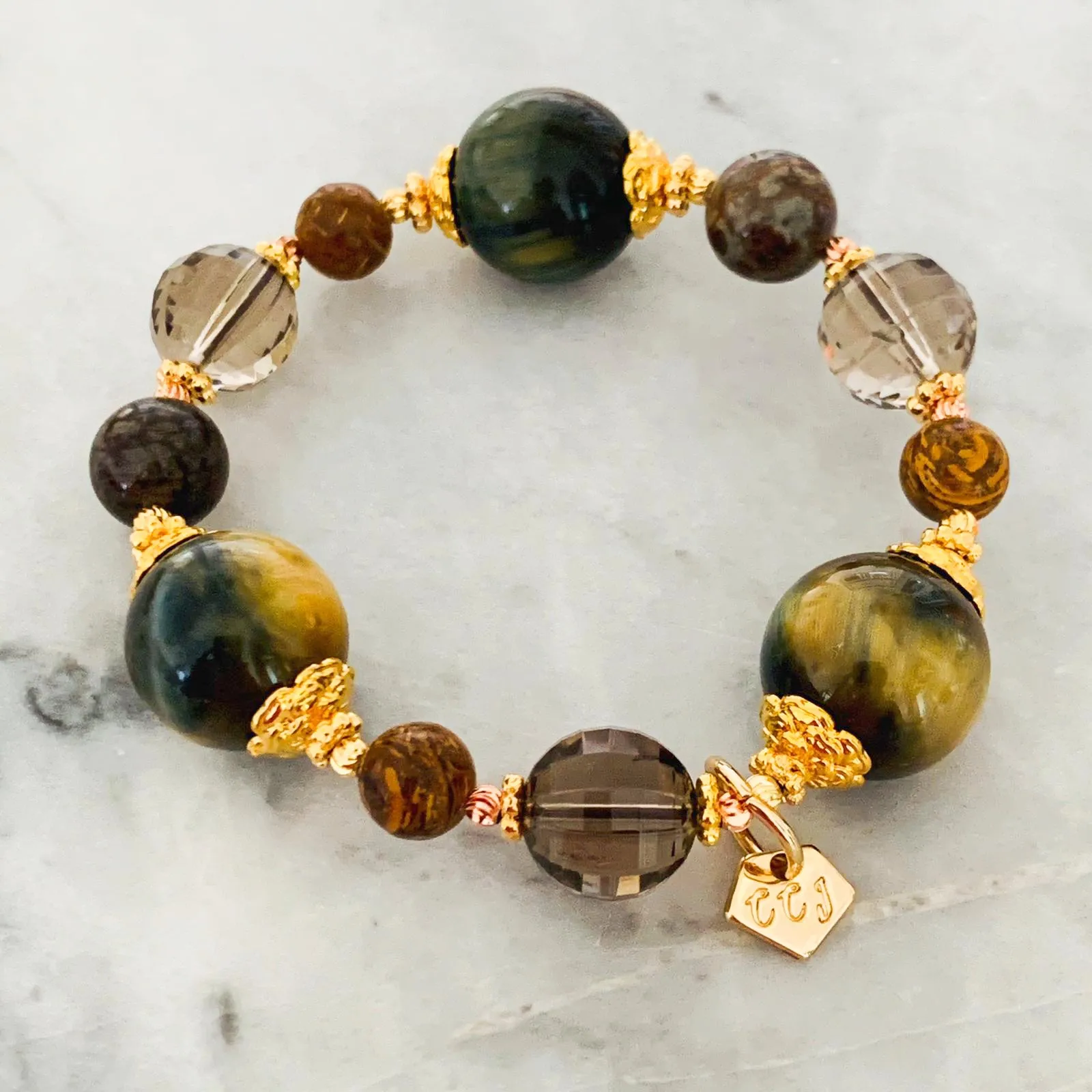 Jasper, Smoky Quartz & Tigereye Bracelet