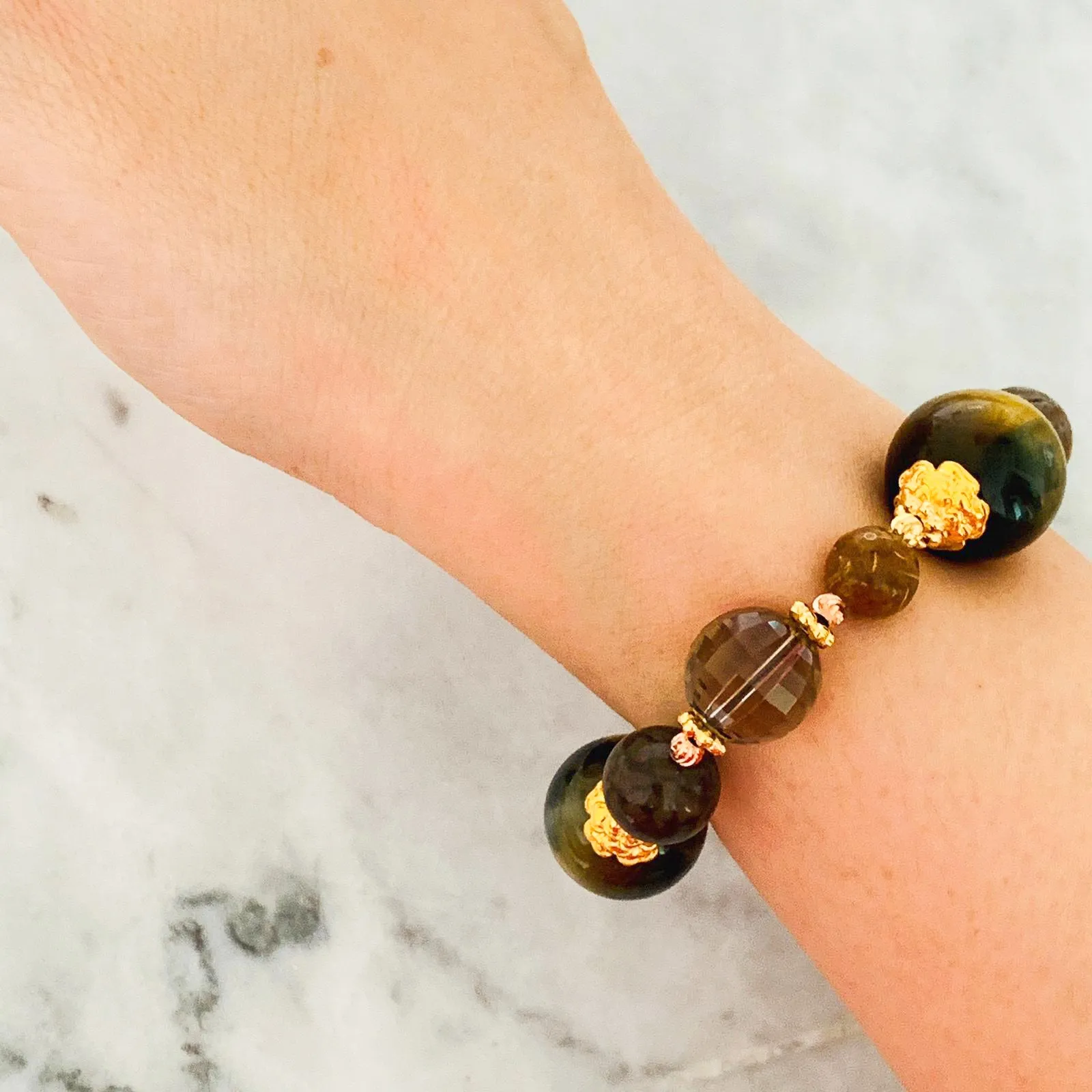 Jasper, Smoky Quartz & Tigereye Bracelet