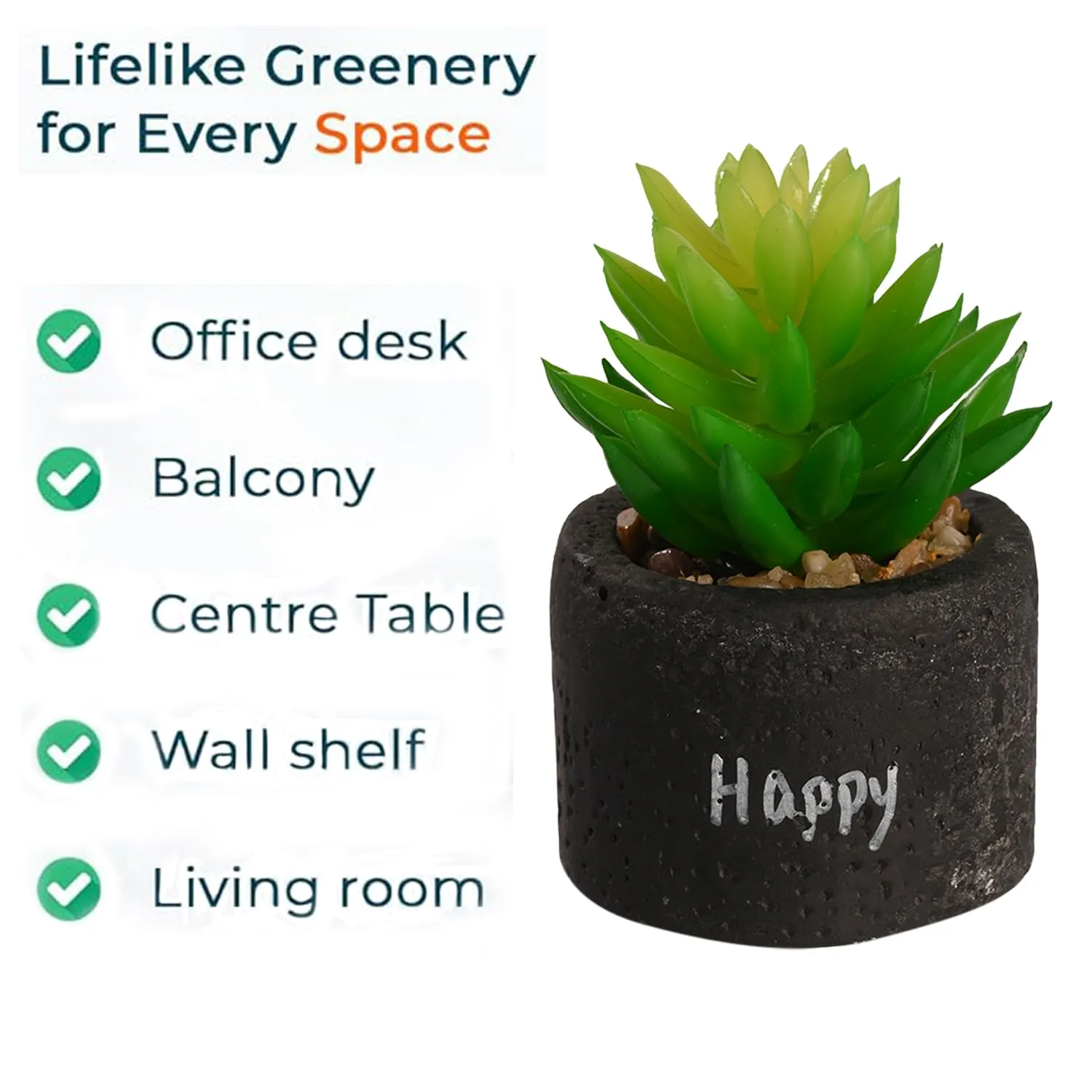 Kuber Industries Artificial Plant | Succulent Artificial Plant with Cement Pot | Artificial Plant for Home D?cor | Plant for Office-Desk-Shelf-Living Room| 20220443 | Green