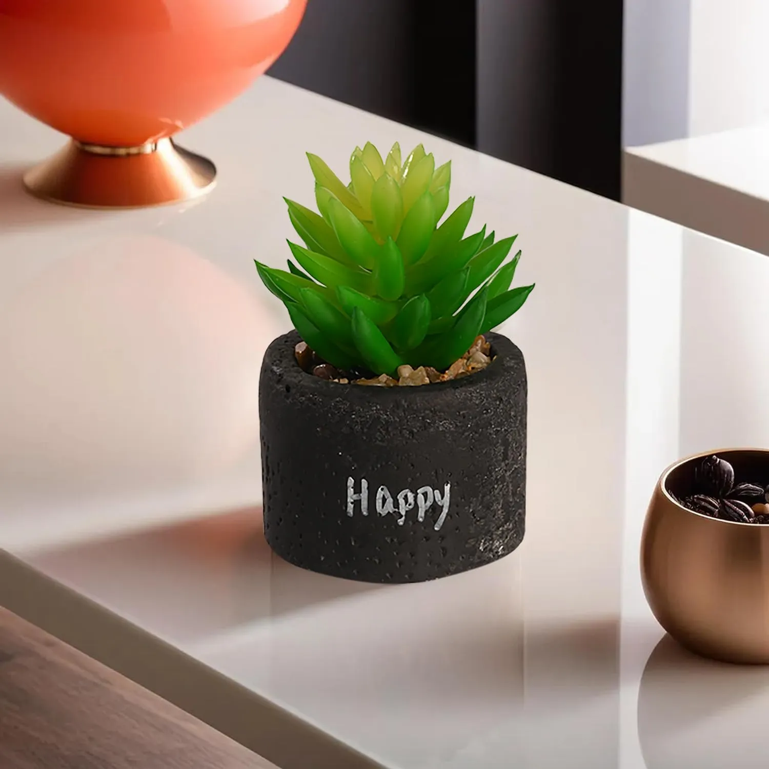 Kuber Industries Artificial Plant | Succulent Artificial Plant with Cement Pot | Artificial Plant for Home D?cor | Plant for Office-Desk-Shelf-Living Room| 20220443 | Green