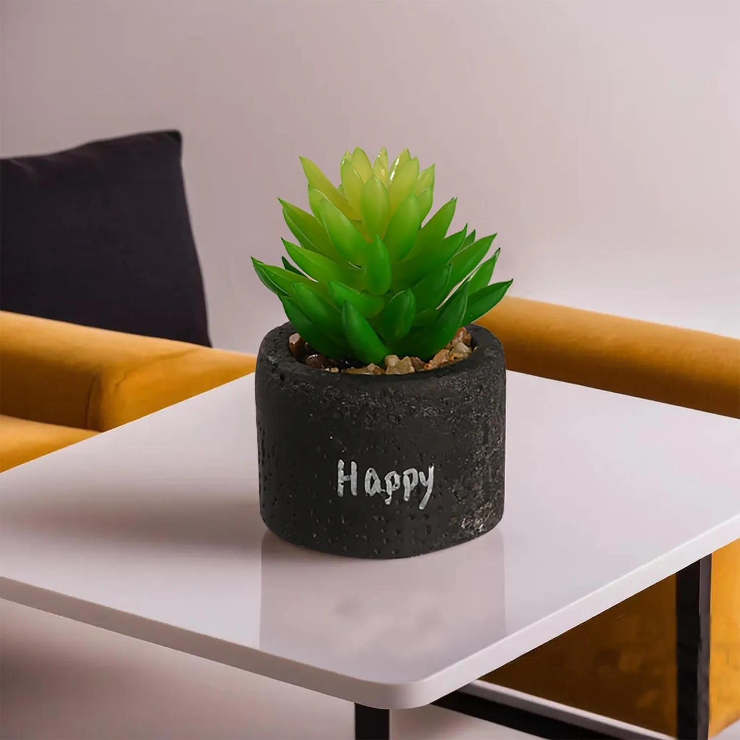 Kuber Industries Artificial Plant | Succulent Artificial Plant with Cement Pot | Artificial Plant for Home D?cor | Plant for Office-Desk-Shelf-Living Room| 20220443 | Green