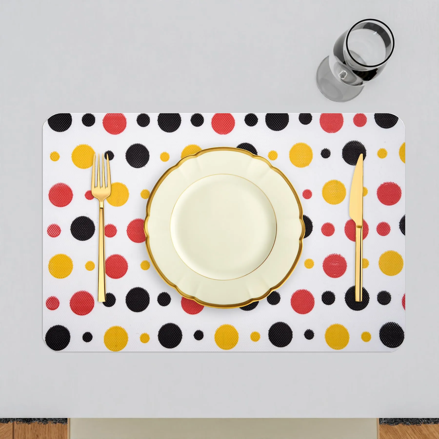 Kuber Industries Placemat | Placemats for Dining Room | Anti-Slip Table Mat Set | Placemats for Kitchen Table | Dining Table Placemats | Multi Dot Placemat | 6 Piece Set | White