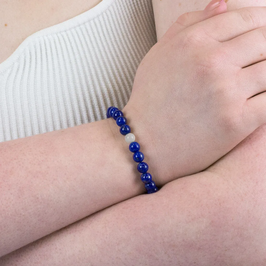 Lapis Lazuli and White Moonstone Bead Bracelet