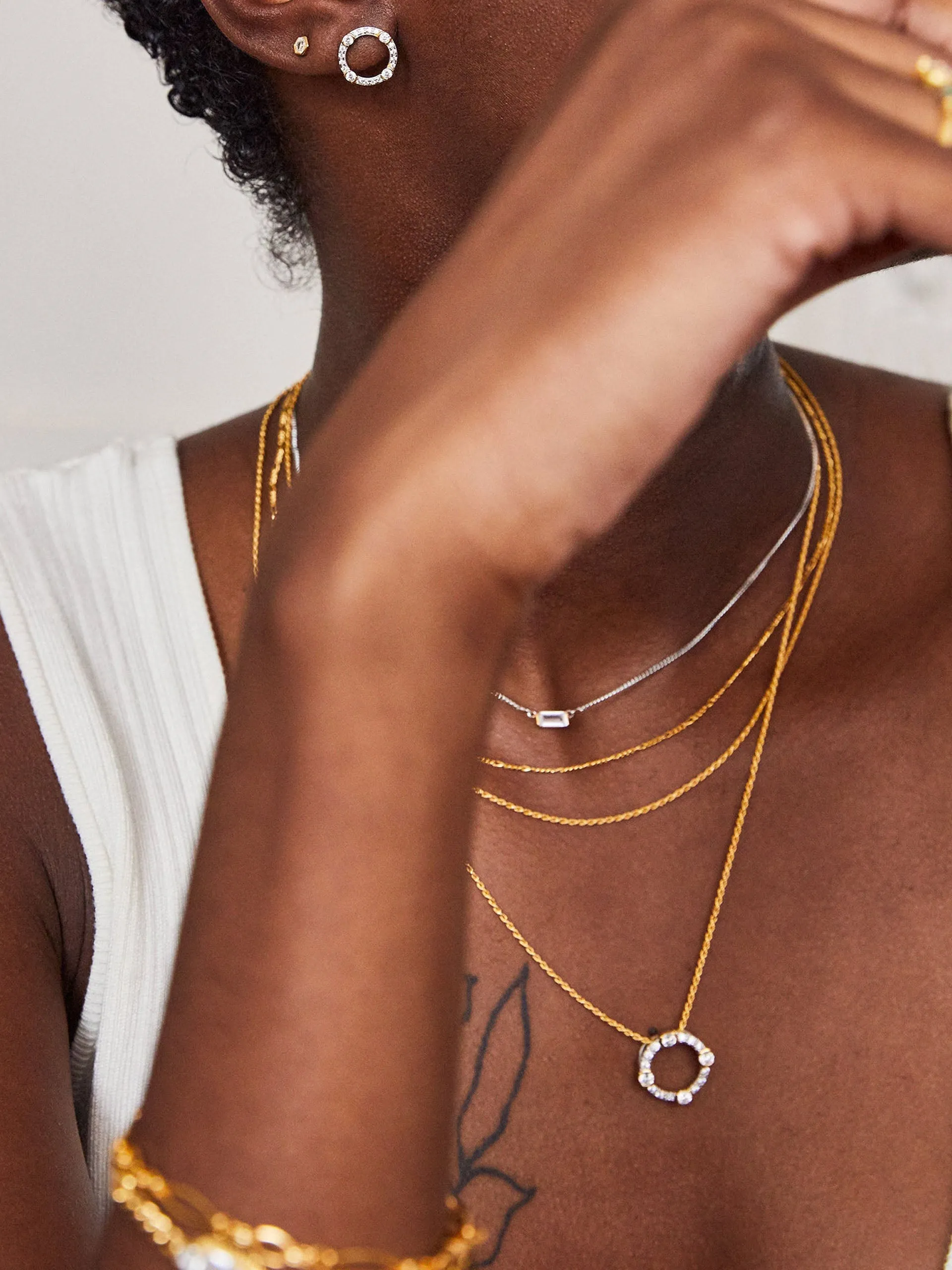 Luna gold circle necklace on rope chain