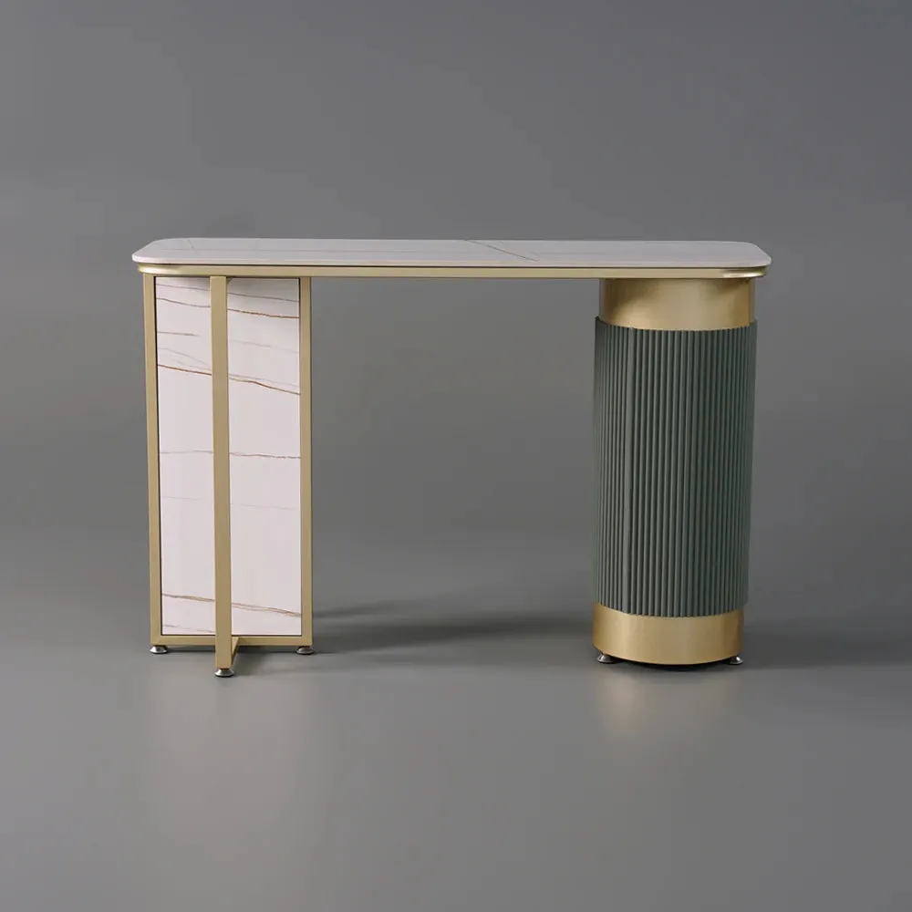 Luxury White And Gold Entryway Table With Stone Top