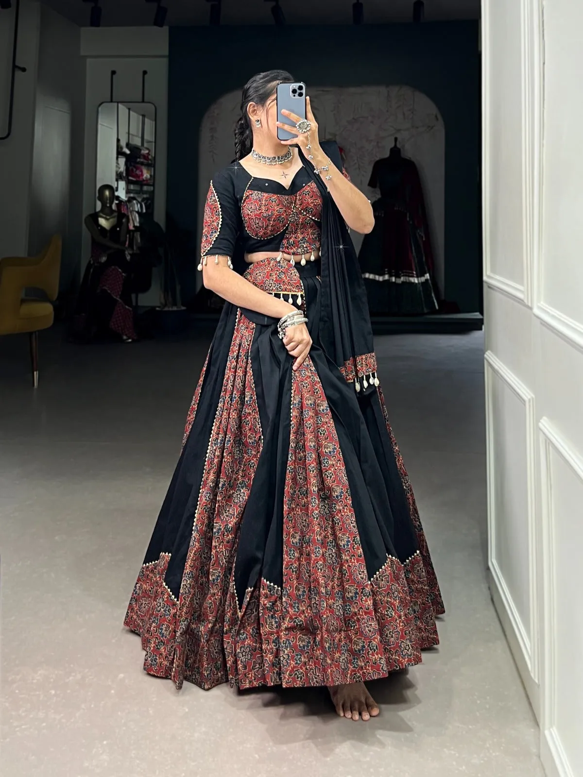 Maroon Navratri Lehenga Set with Gota Patti and Mirror Work