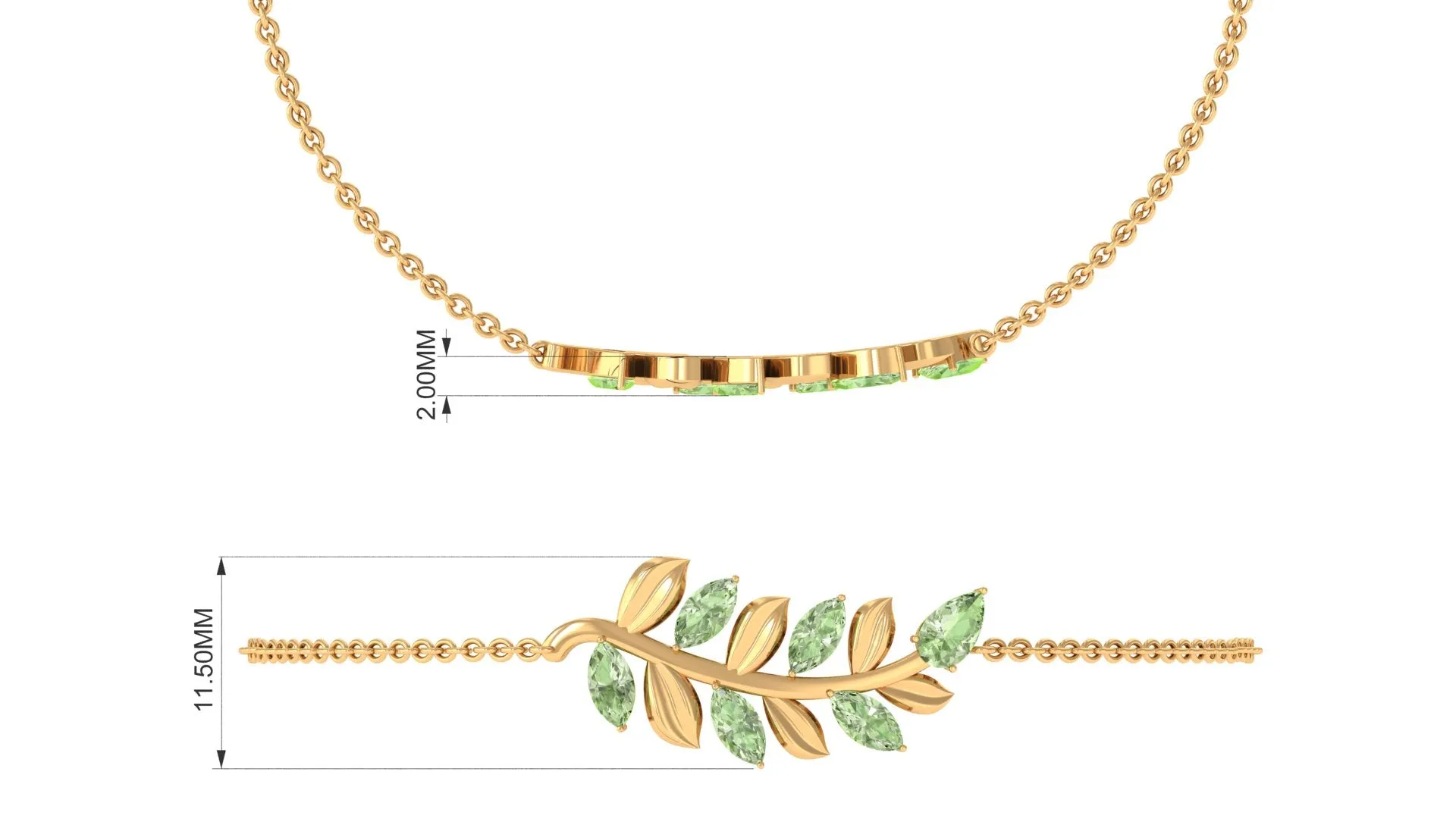 Marquise and Pear Cut Green Sapphire Leaf Chain Bracelet