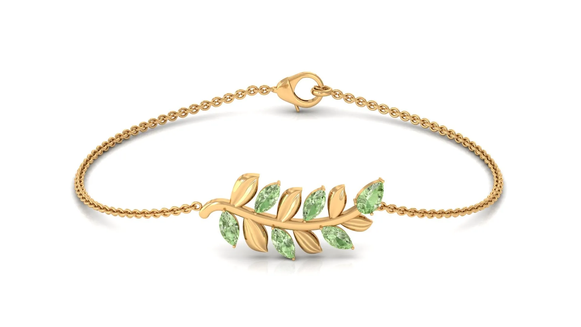 Marquise and Pear Cut Green Sapphire Leaf Chain Bracelet