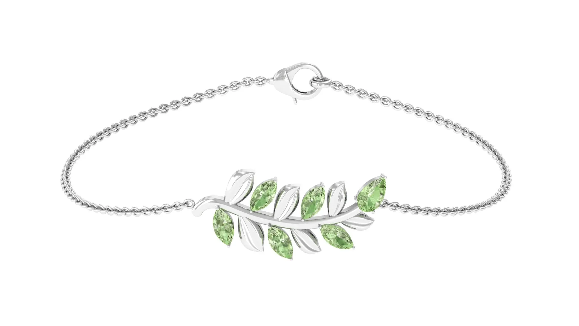 Marquise and Pear Cut Green Sapphire Leaf Chain Bracelet