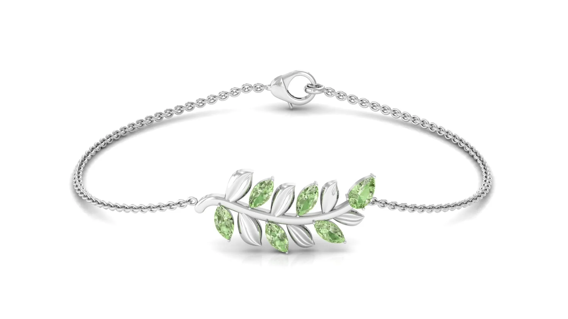 Marquise and Pear Cut Green Sapphire Leaf Chain Bracelet