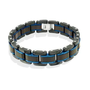 MEN'S STAINLESS STEEL BRACELET WITH BLUE AND BLACK ION PLATING