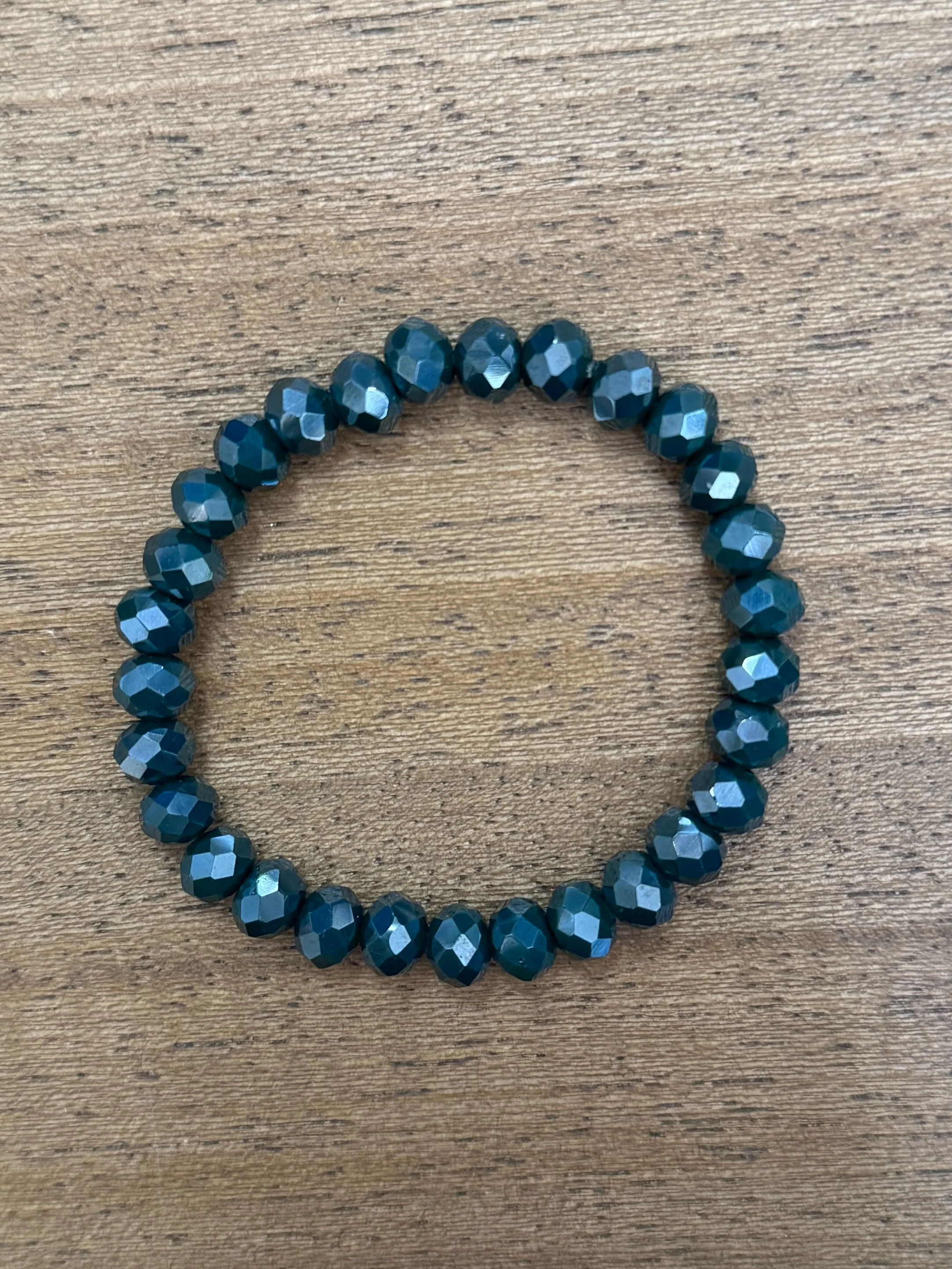 Metallic Dark Blue Grey Faceted Rondelle 8mm Bracelet