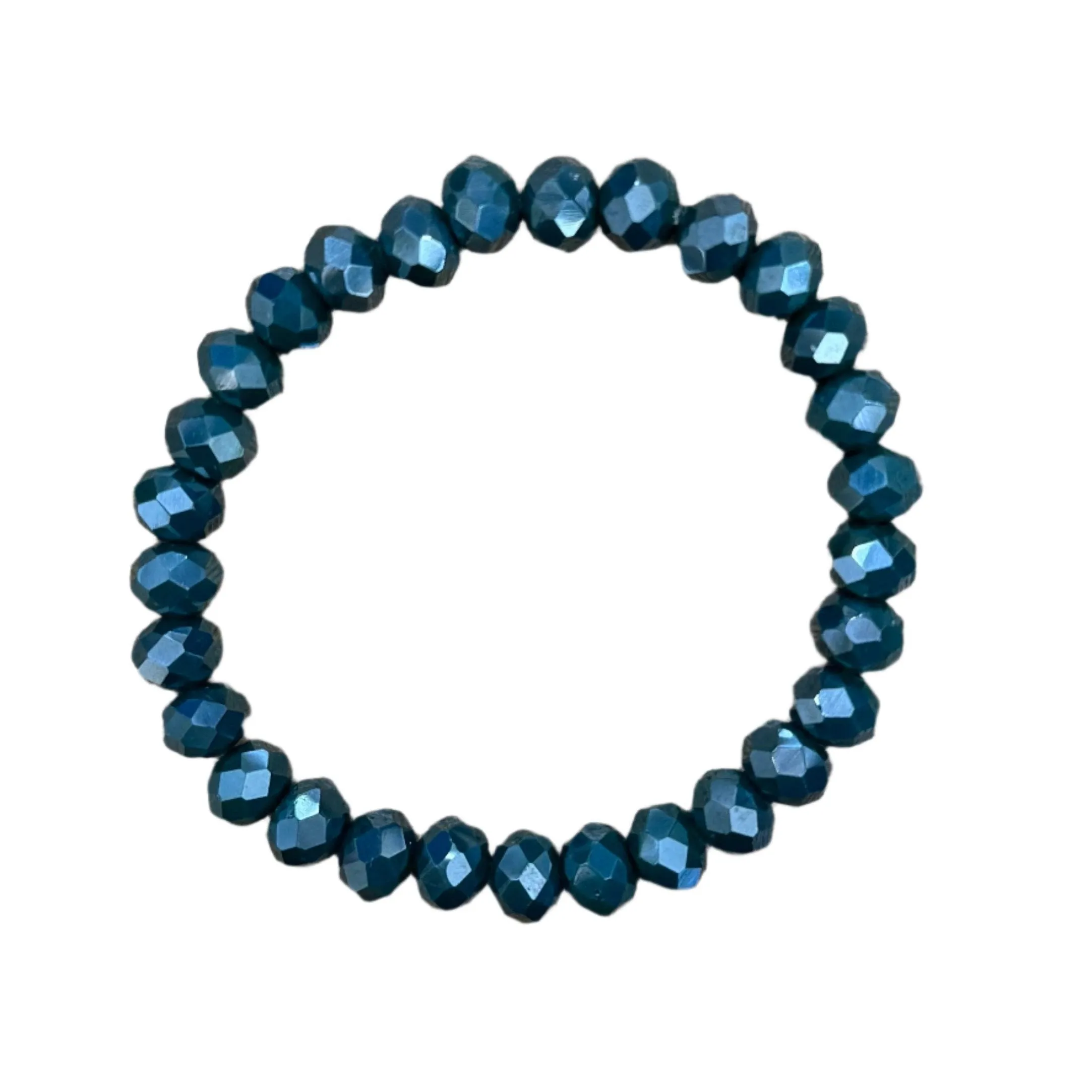 Metallic Dark Blue Grey Faceted Rondelle 8mm Bracelet