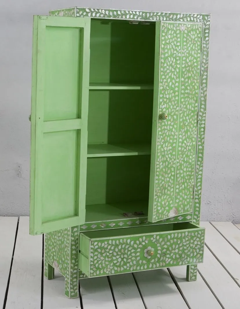 MOP Inlay Floral Armoire Green