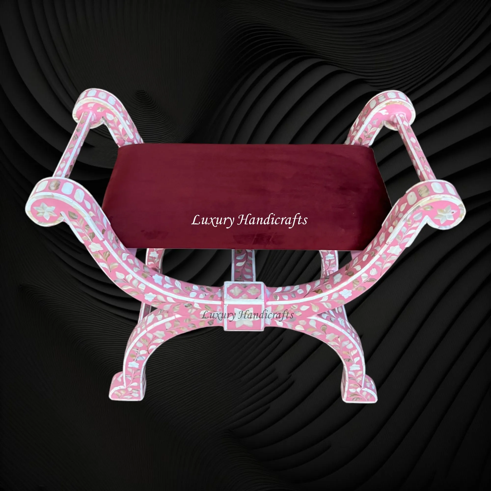 MOP Inlay Jenny Stool Floral Design Pink