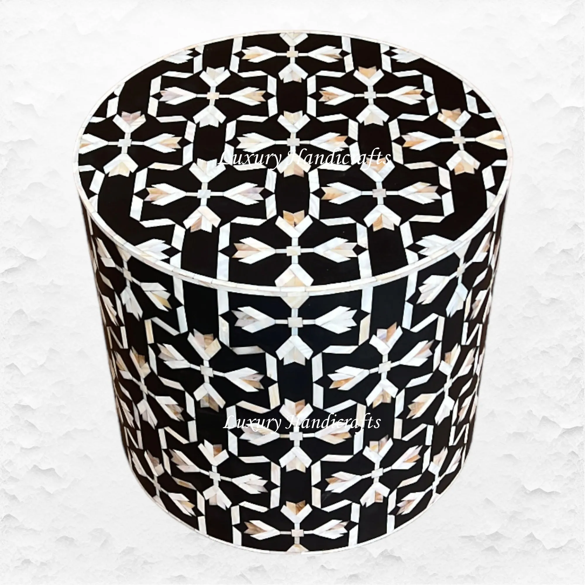 MOP Inlay Lotus Accent Table Black