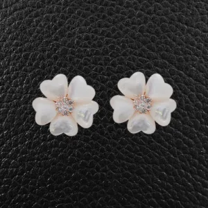 Mother of Pearl & Diamond Flower Earrings