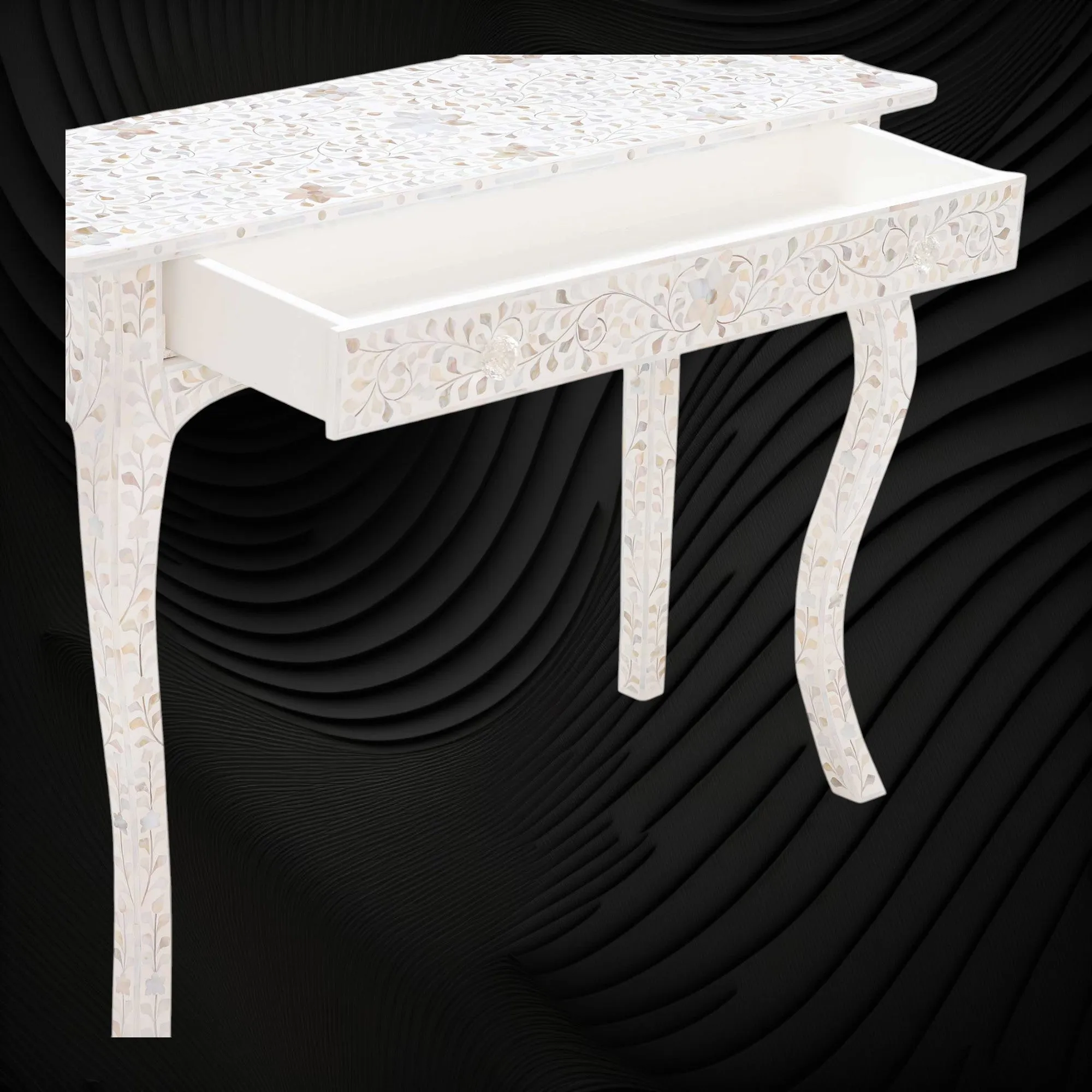 Mother Of Pearl Inlay 1 Drawer French Style Console White