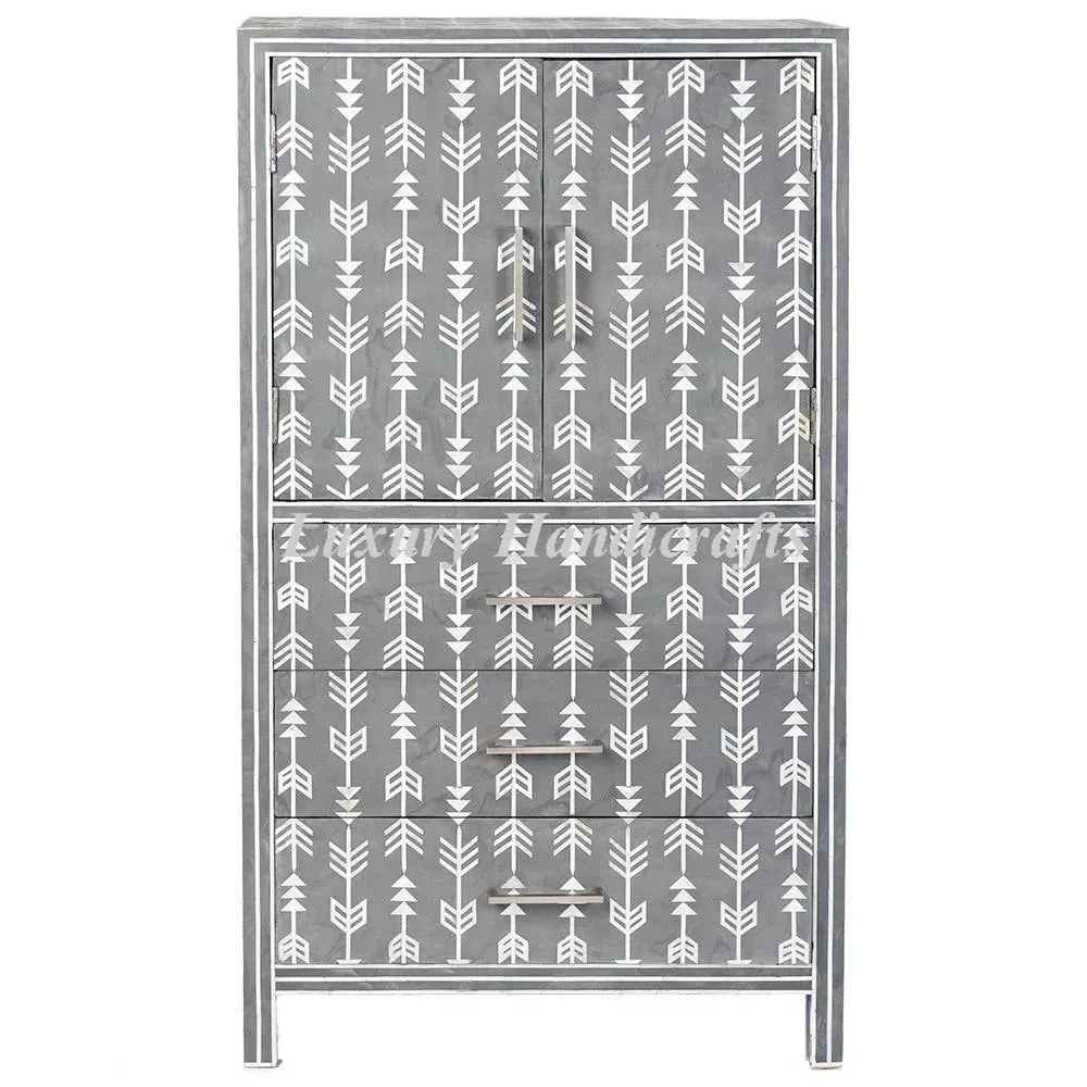 Mother Of Pearl Inlay Arrow Cabinet Grey