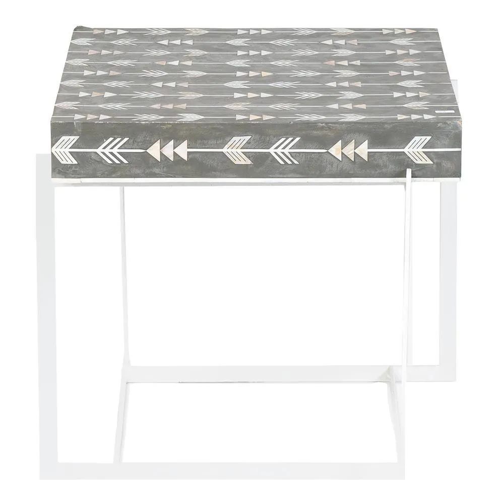 Mother Of Pearl Inlay Arrow Side Table Grey