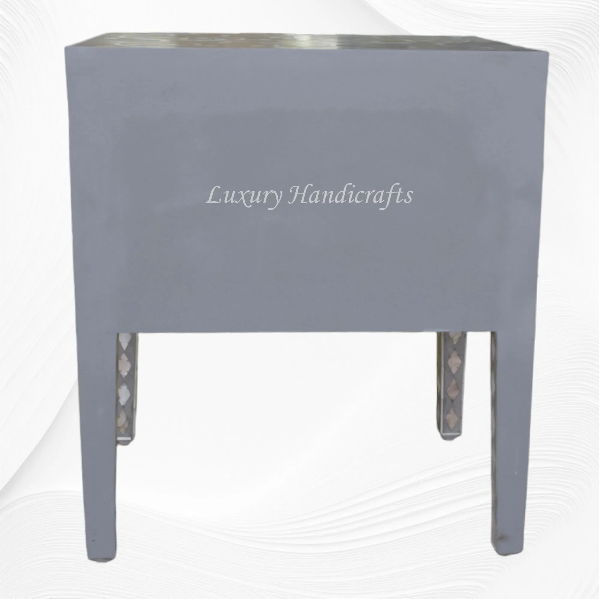 Mother Of Pearl Inlay Bedside 2 Drawer Lotus Design Grey