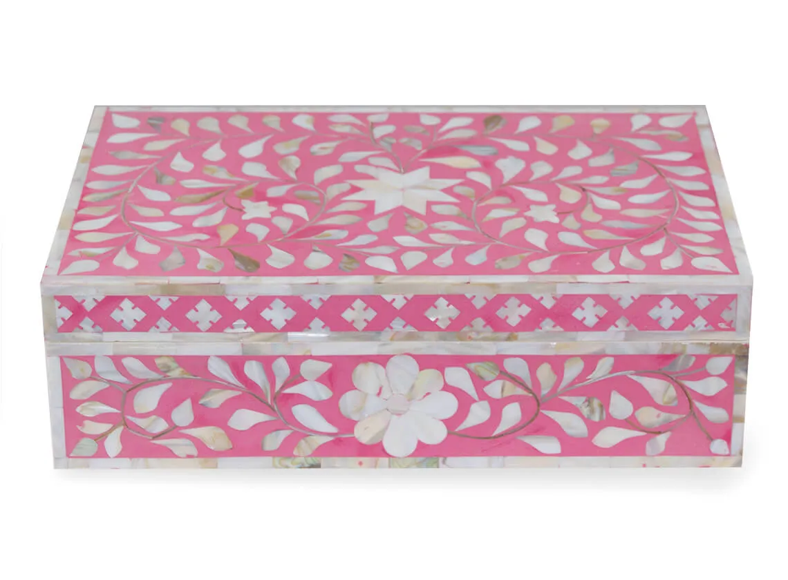 Mother Of Pearl Inlay Floral Box Pink