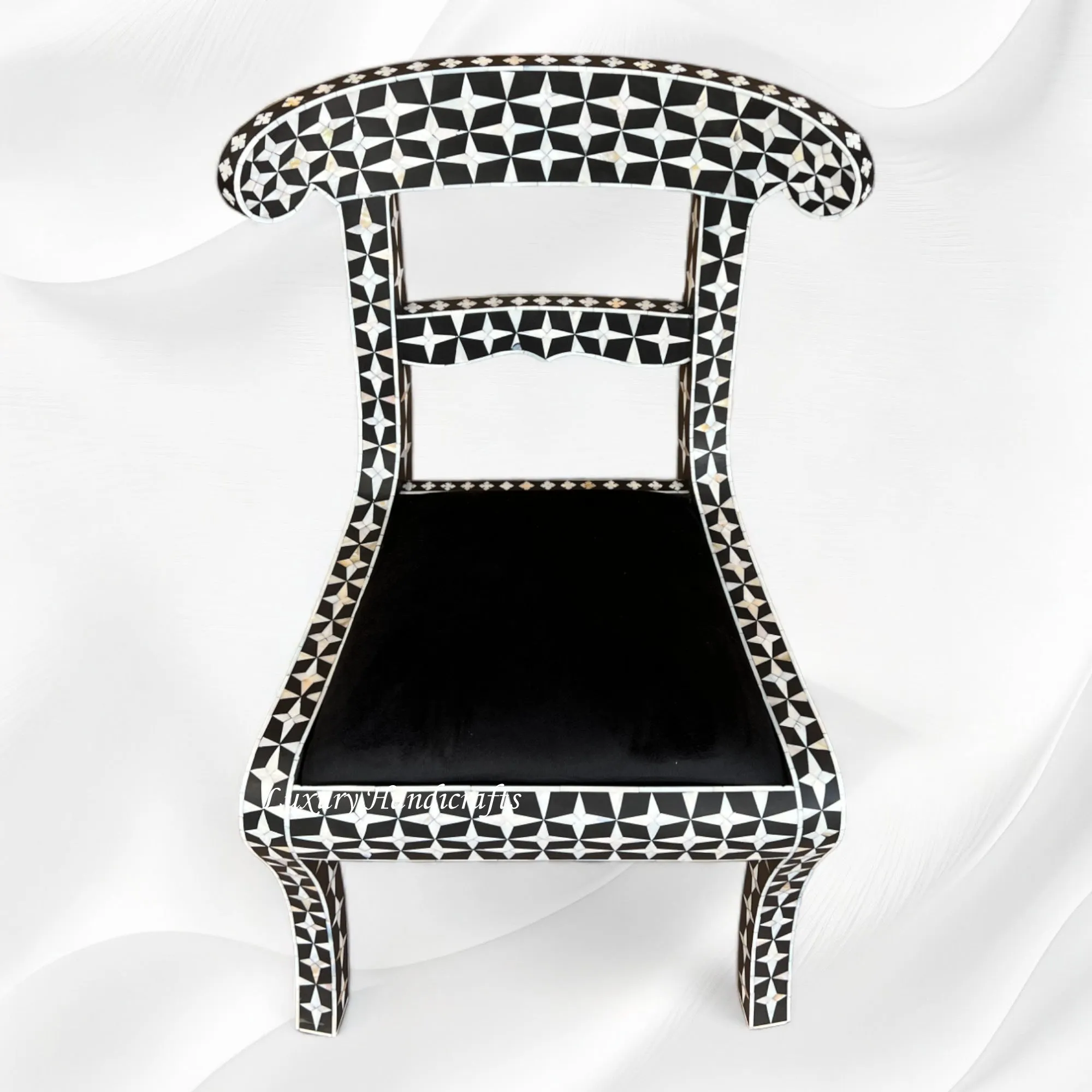 Mother Of Pearl Inlay Star Design Chair Black