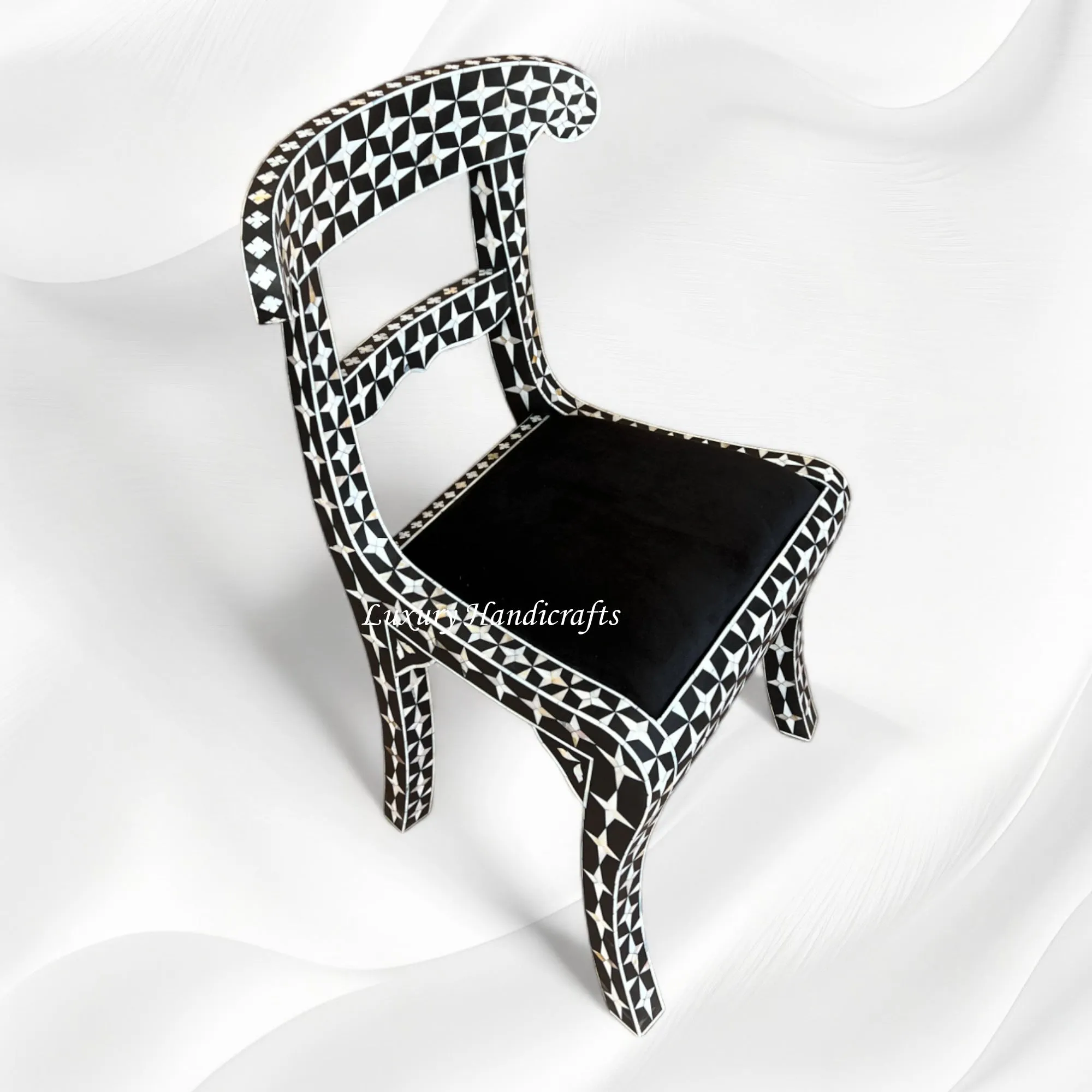 Mother Of Pearl Inlay Star Design Chair Black